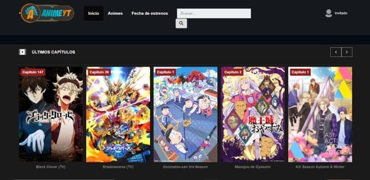 Captura de la portada de AnimeYT, web para ver anime