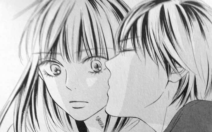 Ilustración del manga Kimi ni Todoke, con Kazehaya besando a Sawano